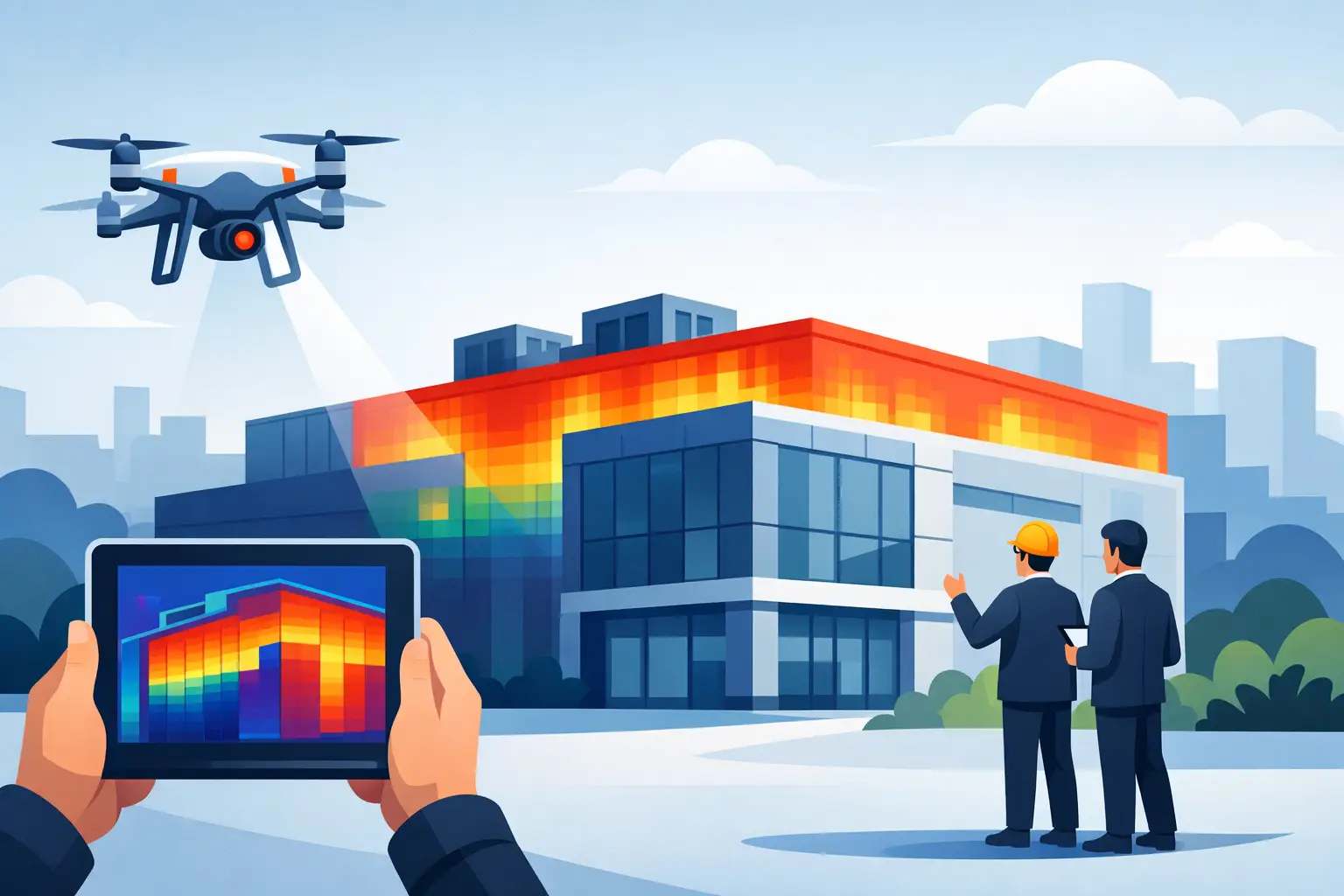 Détection fuite chaleur drone sur bâtiment